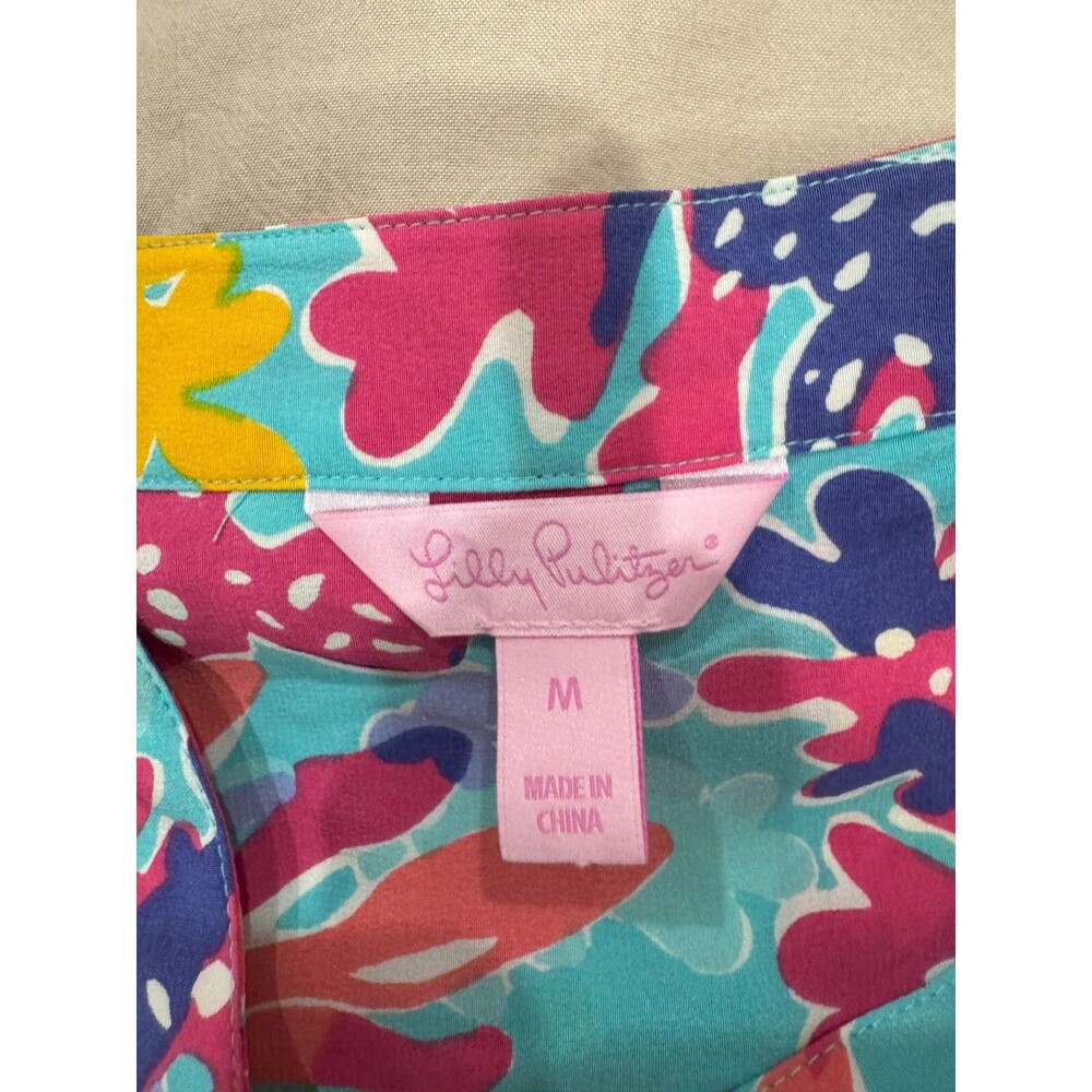 Lilly Pulitzer Womens Pink M Floral Trippin and Sippin Elsa Silk Popover Blouse - Picture 4 of 7